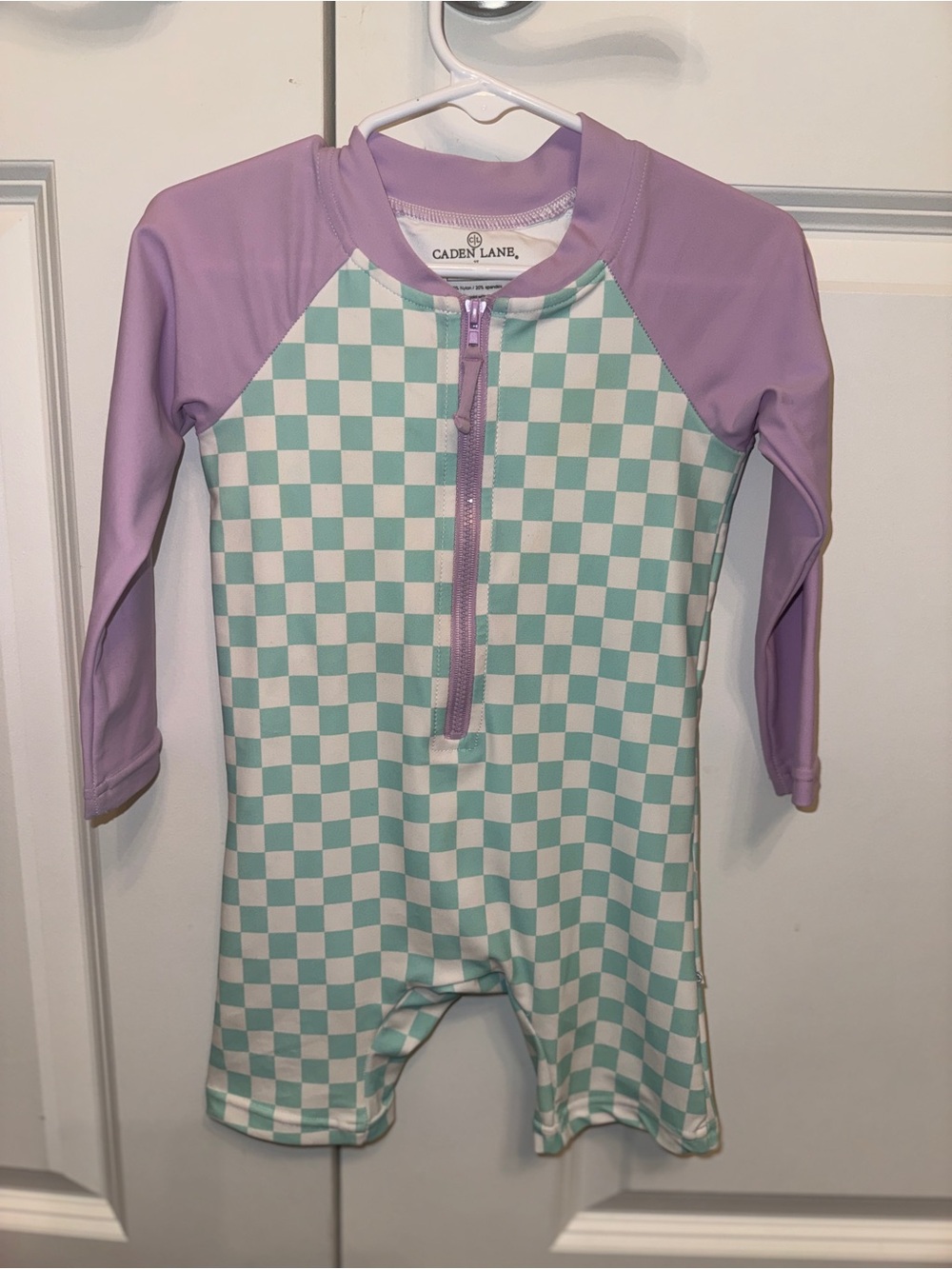 Caden Lavender & Mint Check Long-Sleeve Rashguard One-Piece 2T Unisex